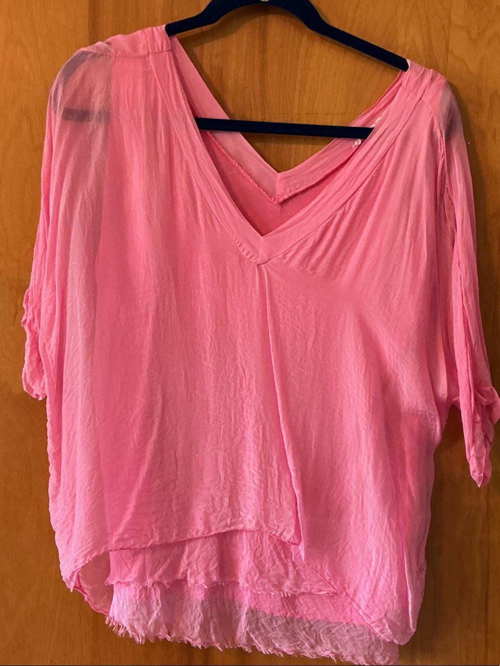 Relaxed Pink V-Neck Layered Tunic Top